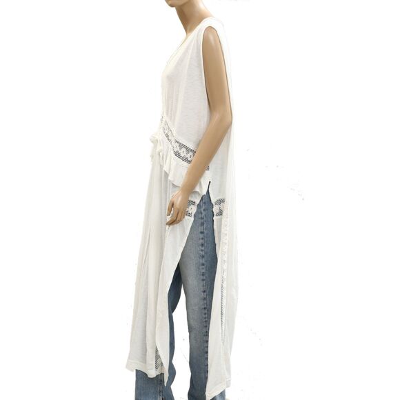 Free People Willow Maxi Top Crochet Lace Ruffle Cotton Jersey Ivory L NWT 284630 - Picture 6 of 9